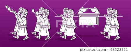 Group of Levi Carrying Ark of the Covenant and Blowing the Shofar Cartoon Graphic Vector 98528351