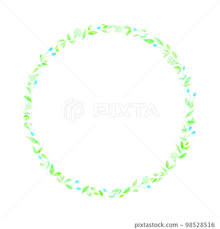 A refreshing wreath made from wildflowers and green leaves. Illustration drawn with watercolors. A refreshing wreath made from wildflowers and green leaves. Illustration drawn with watercolors. 98528516