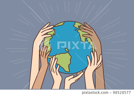 Hands of Diverse People Touching Planet Earth 98528577