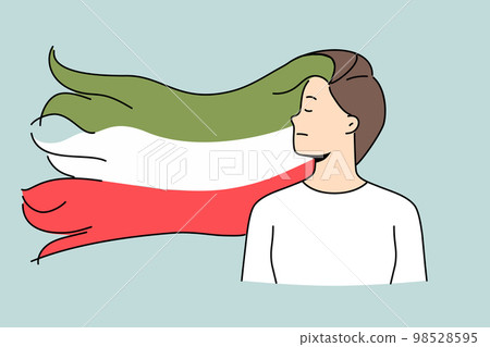 Woman with Iranian flag in hair  98528595