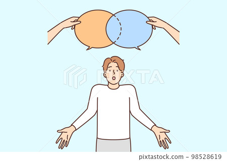 Confused man with speech bubbles above head 98528619