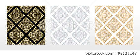 Wallpapers in the style of Baroque. Seamless vector backgrounds. Set of colored floral ornaments. Graphic patterns for fabric, wallpaper, packaging. Ornate Damask flower ornaments Wallpapers in the style of Baroque. Seamless vector backgrounds. Set of colored floral ornaments. Graphic patterns for fabric, wallpaper, packaging. Ornate Damask flower ornaments 98529148