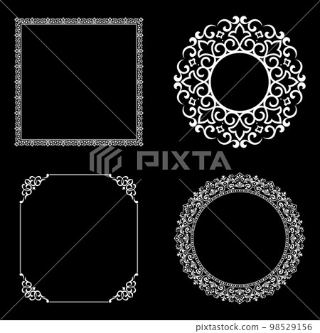 Set of decorative frames Elegant vector element for design in Eastern style, place for text. Floral black and white borders. Lace illustration for invitations and greeting cards. 98529156