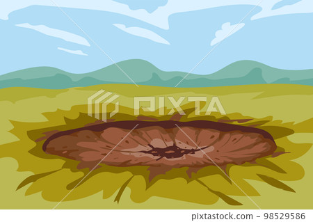 Crater is a trace from the explosion on the ground of a shell, mine, meteor Crater is a trace from the explosion on the ground of a shell, mine, meteor 98529586