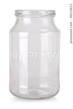 open empty glass jar isolated on white background open empty glass jar isolated on white background 98529651