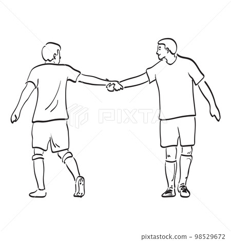 line art full length of soccer player with handshake after match illustration vector hand drawn isolated on white background line art full length of soccer player with handshake after match illustration vector hand drawn isolated on white background 98529672