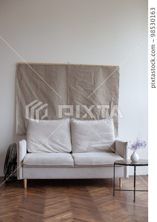 Retro interior with white sofa. Retro interior with white sofa. 98530163