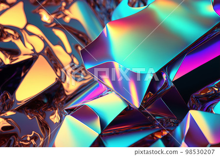 Iridescent holographic textural Background. Geometric cells with iridescent highlights. Generative AI illustration 98530207