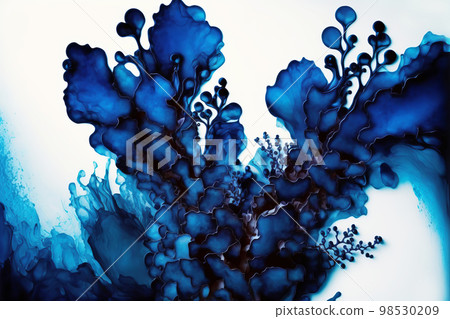 Fluid Art. Liquid navi blue ink drips and wave with abstract veins. Generative AI illustration 98530209