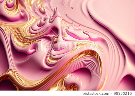 Fluid Art. Liquid pink cream and metallic gold waves and swirls. Generative AI illustration Fluid Art. Liquid pink cream and metallic gold waves and swirls. Generative AI illustration 98530210