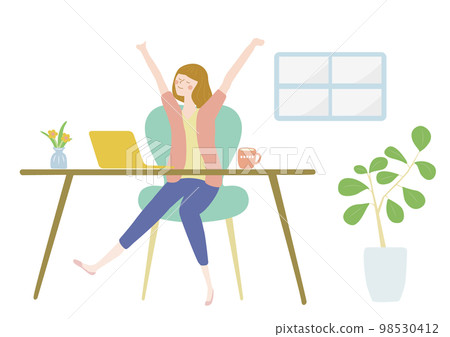 A woman taking a break at home work A woman taking a break at home work 98530412