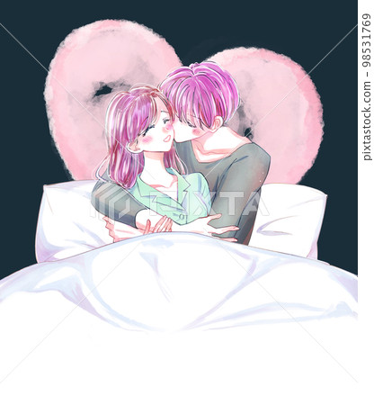 床上調情的男女睡衣之心 98531769