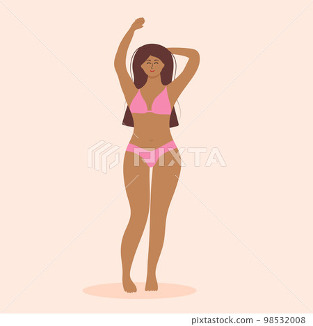 Happy plus size woman in swimsuit. Body positive, acceptance, feminism, fitness, sport concept. Attractive overweight model. Happy plus size woman in swimsuit. Body positive, acceptance, feminism, fitness, sport concept. Attractive overweight model. 98532008