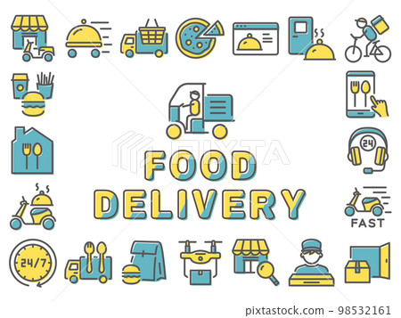 Food delivery colorful line icon set Food delivery colorful line icon set 98532161