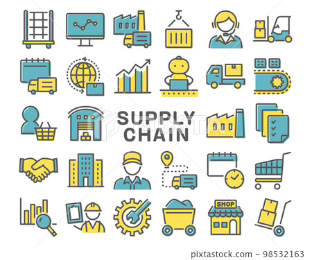 Supply chain colorful line icon set 98532163