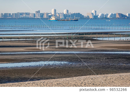 駛出三番瀨灘塗的小船(千葉縣船橋三番瀨海濱公園) 駛出三番瀨灘塗的小船(千葉縣船橋三番瀨海濱公園) 98532266