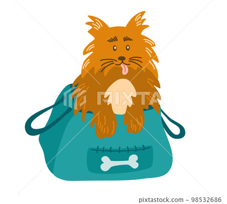 Dog in the bag. Transportation of animals. Cute dog sitting in a travel bag. The concept of traveling with animals. Hand draw Vector illustration. Dog in the bag. Transportation of animals. Cute dog sitting in a travel bag. The concept of traveling with animals. Hand draw Vector illustration. 98532686