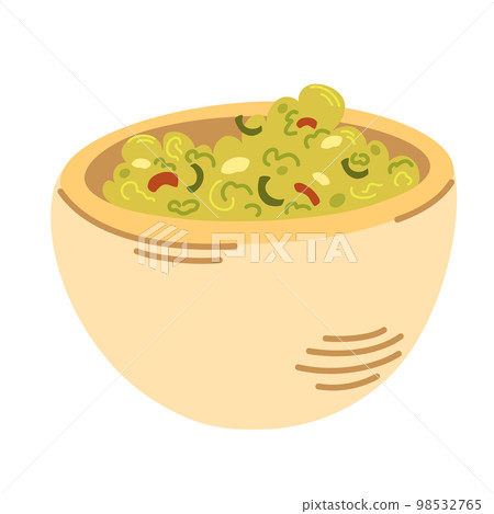 Guacamole. Mexican food guacamole with nachos, avocado, pepper, lime and spices. Delicious, healthy food, snack. Hand Drawn Cartoon Vector illustration. Guacamole. Mexican food guacamole with nachos, avocado, pepper, lime and spices. Delicious, healthy food, snack. Hand Drawn Cartoon Vector illustration. 98532765