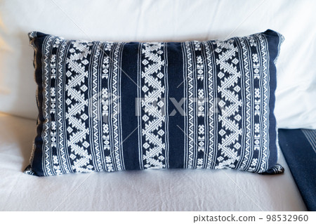 Thai Modern and Traditional Vintage style pattern on blue pillow 98532960