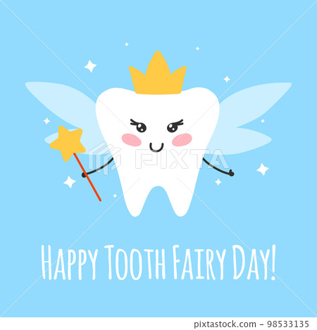 Cute card for tooth fairy day. Vector illustration. Flat cartoon style. tooth fairy in kawaii style. 98533135
