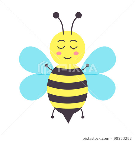 Cute smiling bee. Cartoon character. Vector illustration isolated on white background. 98533292