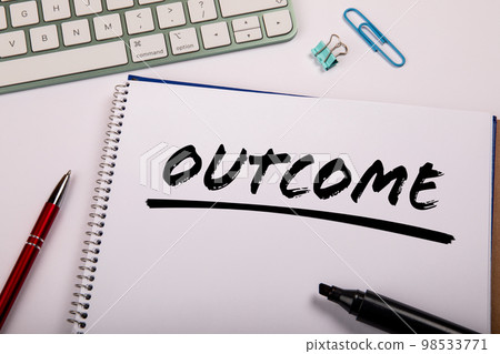 Outcome. Computer keyboard and office supplies on white table 98533771