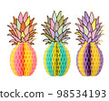 Set of decorative corrugated paper garlands in the shape of pineapple with leaves 98534193