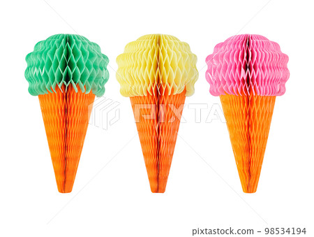 Set of multi-colored decorations from corrugated paper in the form of ice cream Set of multi-colored decorations from corrugated paper in the form of ice cream 98534194