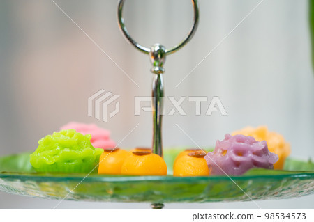 Luxury and Classic Traditional Thai Dessert set on a glass dish Luxury and Classic Traditional Thai Dessert set on a glass dish 98534573