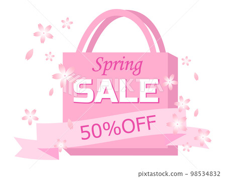 Spring sale 50% off, illustration of cherry blossoms and shopping bag Spring sale 50% off, illustration of cherry blossoms and shopping bag 98534832