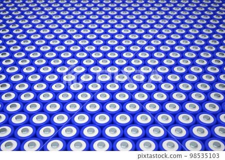 3d rendering of a background with 18650 lithium batteries forming a honeycomb with a camera tilt 3d rendering of a background with 18650 lithium batteries forming a honeycomb with a camera tilt 98535103