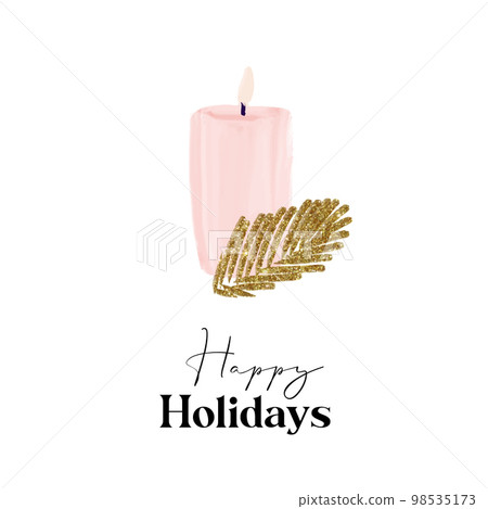 Happy holidays text with pink candle and golden Happy holidays text with pink candle and golden 98535173