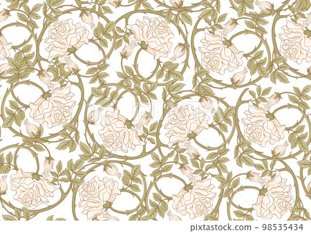 Decorative flowers and leaves in art nouveau style, 98535434