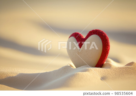 Heart.on sand at summer beach background with blue sky. 98535604
