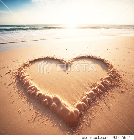 Heart.on sand at summer beach background with blue sky. 98535605