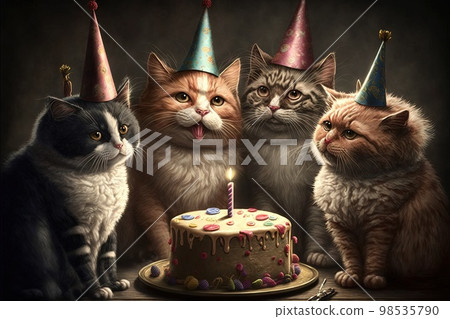cats celebrating world cat day smartphone illustration generative ai 98535790