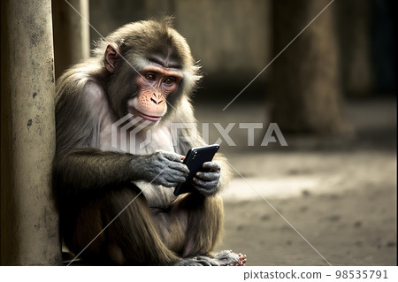 Monkey using a smartphone illustration generative ai Monkey using a smartphone illustration generative ai 98535791