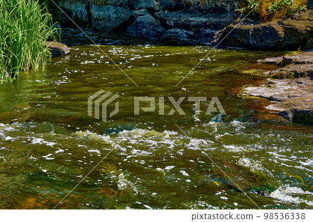 The flow of a mountain river among the stone rocks 98536338