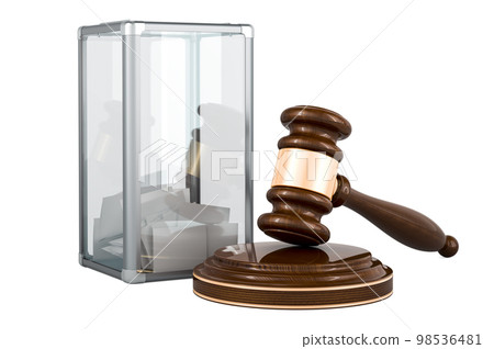 Wooden gavel with ballot box. 3D rendering Wooden gavel with ballot box. 3D rendering 98536481