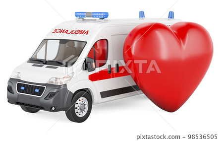 Ambulance van with red heart, 3D rendering Ambulance van with red heart, 3D rendering 98536505