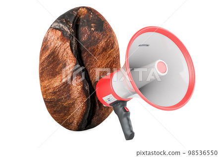 Coffee bean with megaphone, 3D rendering Coffee bean with megaphone, 3D rendering 98536550
