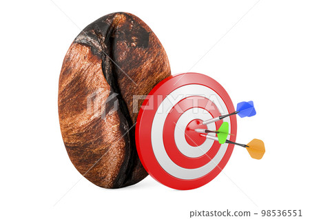Coffee bean with target and arrows, 3D rendering Coffee bean with target and arrows, 3D rendering 98536551