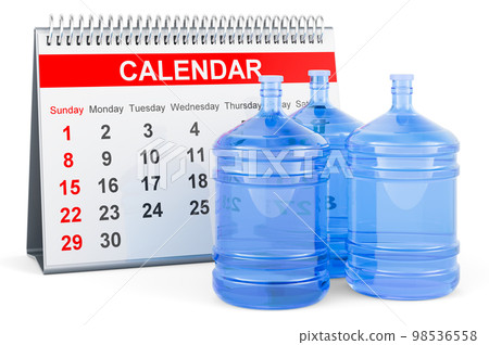 Desk calendar with Bottled Water, 3D rendering 98536558