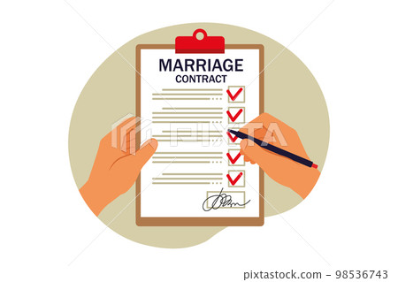 Concept marriage contract. Signing marriage contract. Vector illustration. Flat. Concept marriage contract. Signing marriage contract. Vector illustration. Flat. 98536743