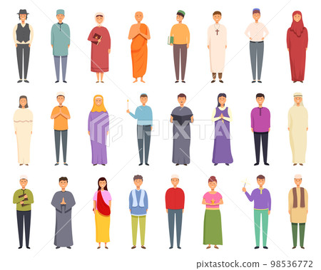 Children at religious ceremonies icons set cartoon vector. Family kid. Indian celebration Children at religious ceremonies icons set cartoon vector. Family kid. Indian celebration 98536772