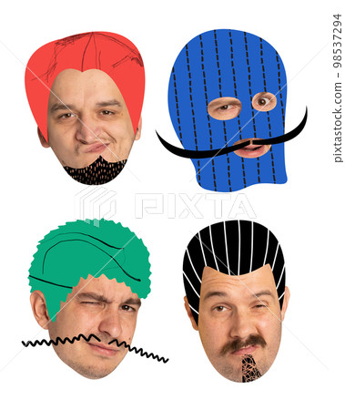 Set of icons of male faces, heads with different style haircuts drawn in cartoon style. Men with diverse positive and negative emotions. Art, fashion, design Set of icons of male faces, heads with different style haircuts drawn in cartoon style. Men with diverse positive and negative emotions. Art, fashion, design 98537294