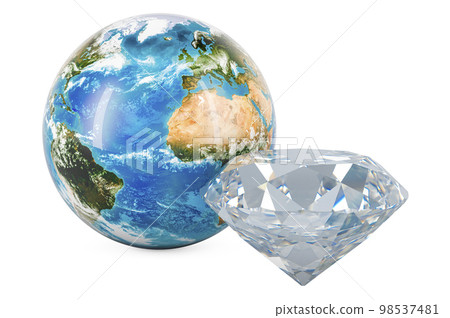 Diamond with Earth Globe, 3D rendering Diamond with Earth Globe, 3D rendering 98537481