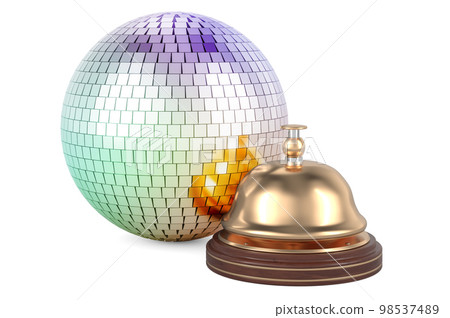 Disco ball mirror with reception bell, 3D rendering 98537489