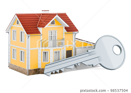 Key with house, 3D rendering Key with house, 3D rendering 98537504