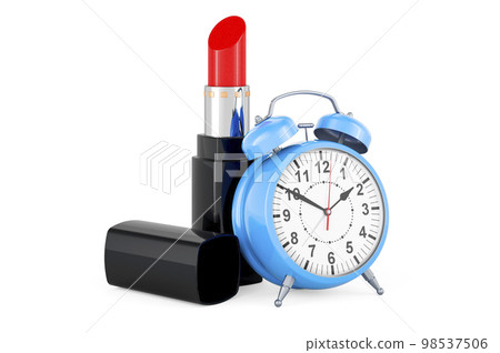 Lipstick with alarm clock, 3D rendering 98537506